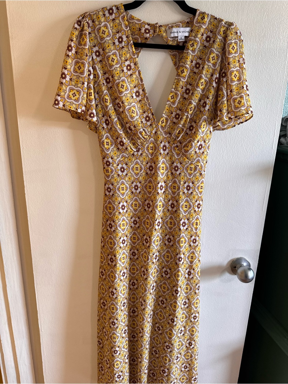Yellow Floral Print V-Neck Maxi Dress